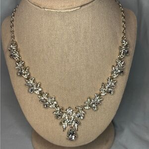 Silver Rhinestone Statement Necklace Bridal Wedding Prom Crystal